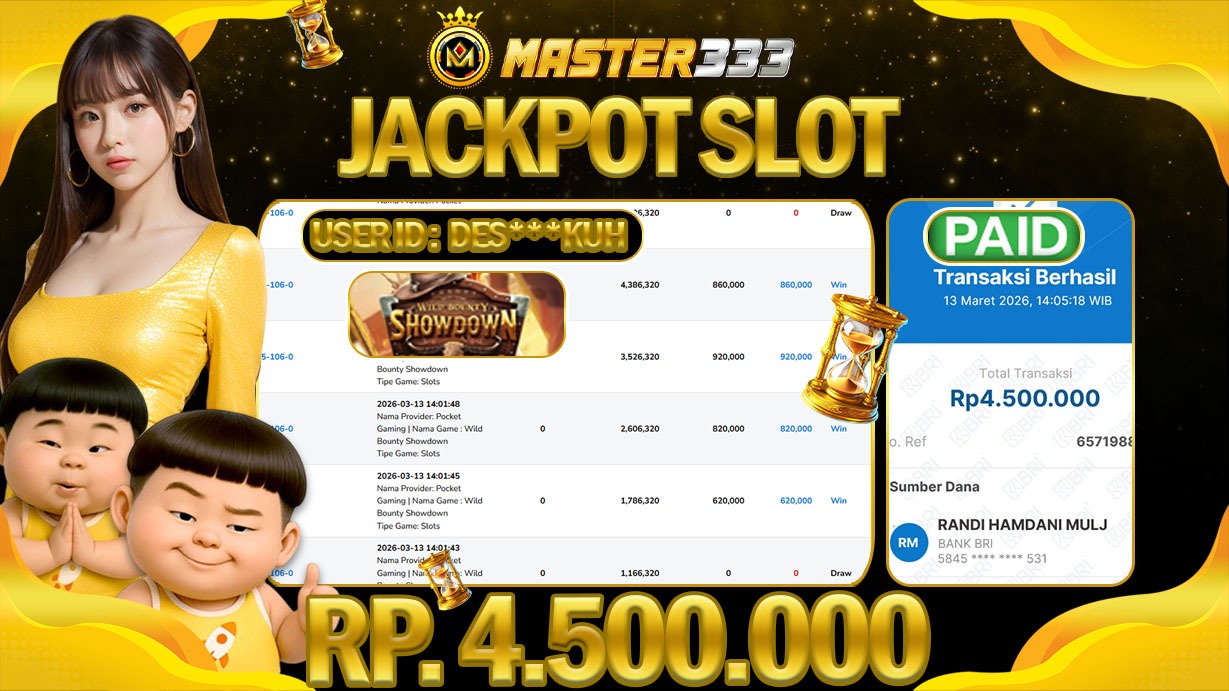 JACKPOT 4.500.000 JUTA DIMASTER333 LANGSUNG DIBAYAR LUNAS